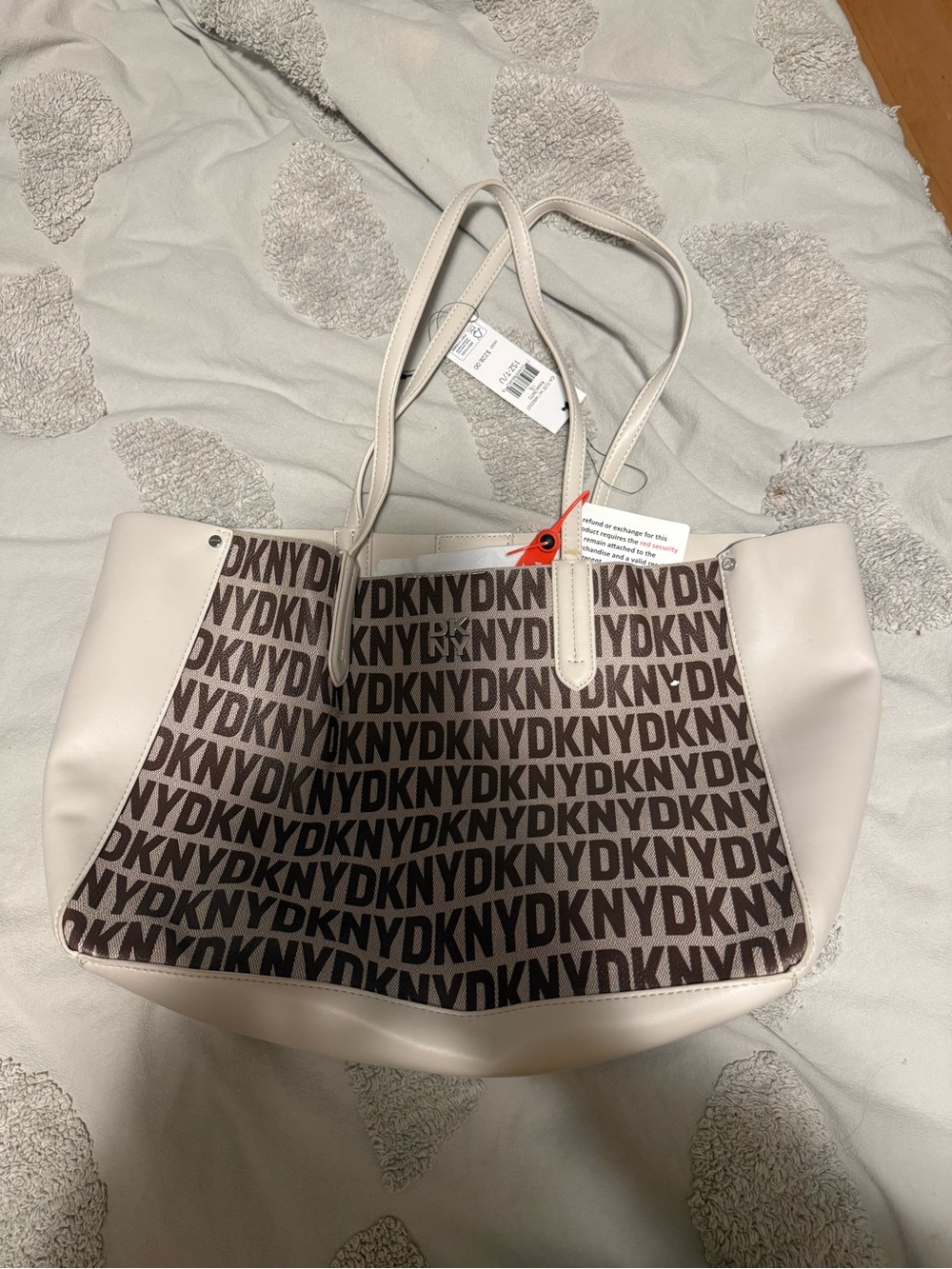 DKNY Cream and Brown Logo Canvas Tote